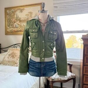 Y2k green puffer jacket  Y2K papaya small green cropped utility bomber